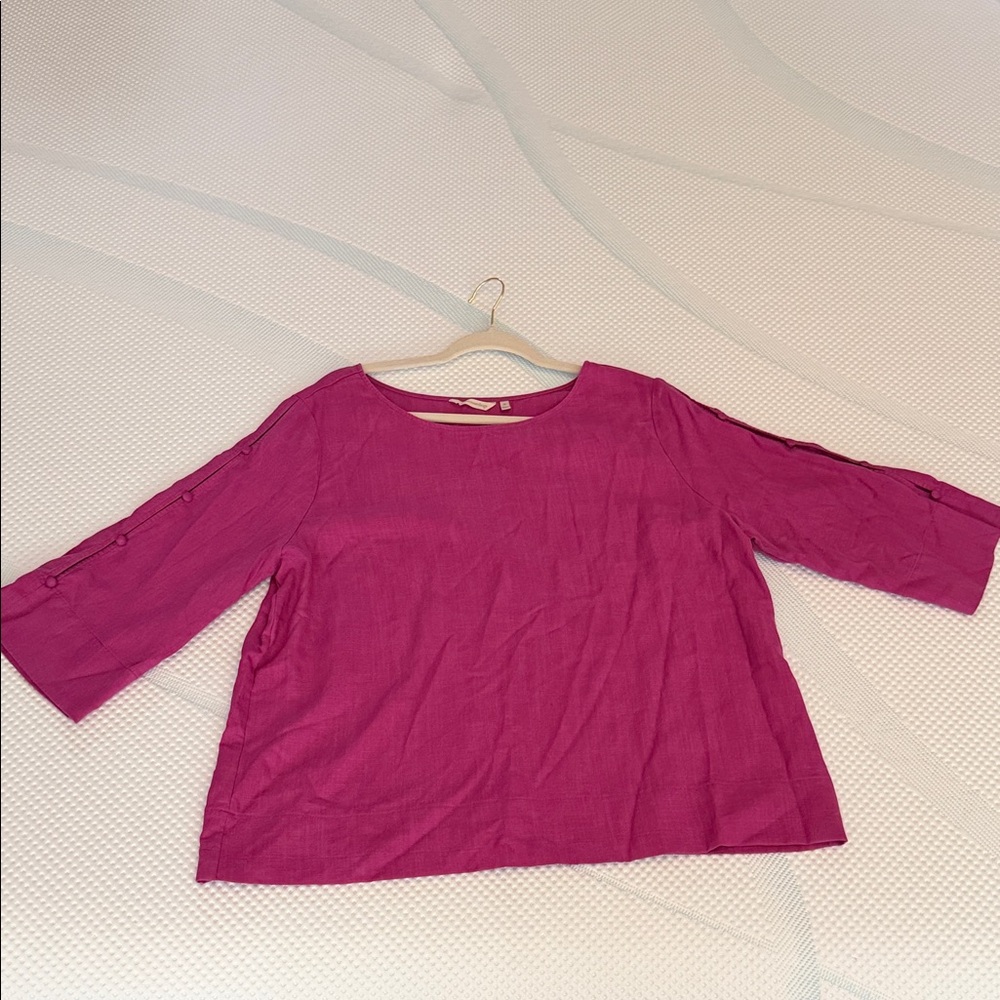 Women's Soft Surroundings Button Accent Linen Blend Pink Top 1X